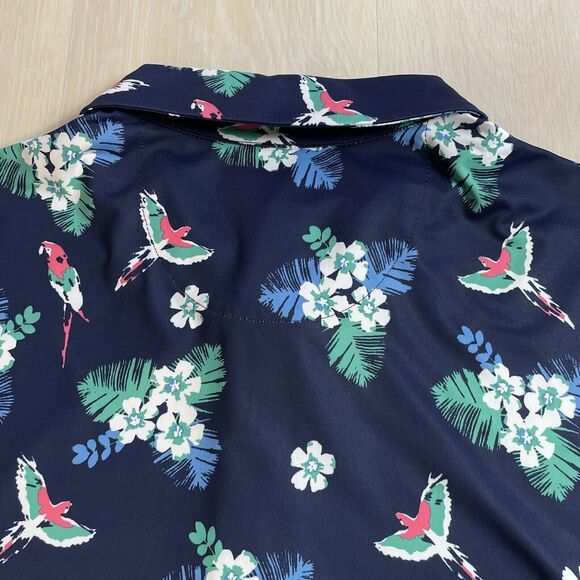 Roundtree Yorke Performance Shirt Men's 2XT Polo Blue Floral Parrot Hawaiian - Picture 9 of 11